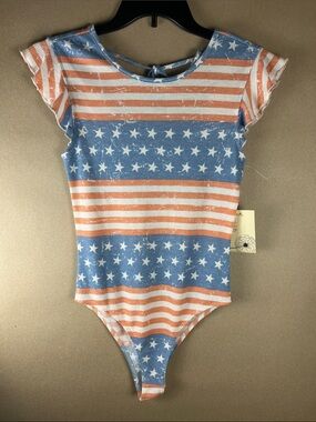 NWT Patriotic American Flag 4th of July Waffle Knit Bodysuit American Y2K S/M/L